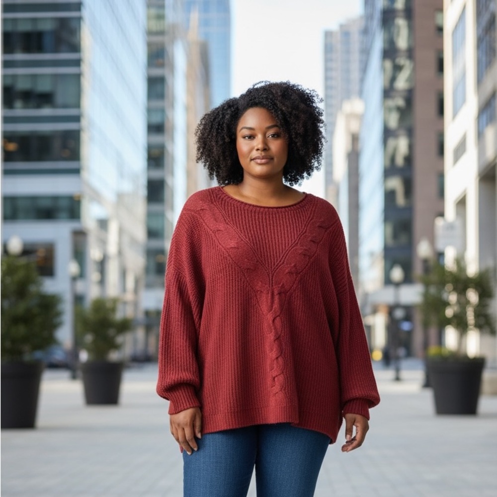 LC Lauren Conrad Women’s plus size 3X cable knit maroon sweater! Cozy! EUC!